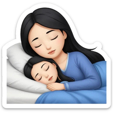 Beautiful Asian girl with long black hair sleeping in bed sticker