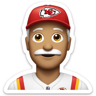 older man with mustache and Kansas City chiefs red cap sticker