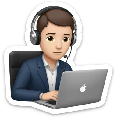 Agent looking at the laptop and headphones do not disturb sticker