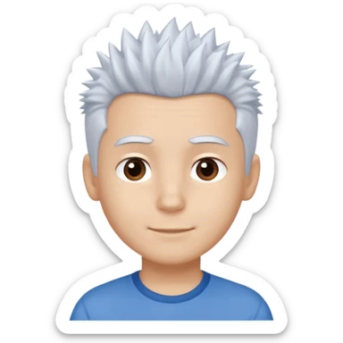 A light-skinned boy with soft, spiky white hair,, brown eyes, and a gentle smile. sticker