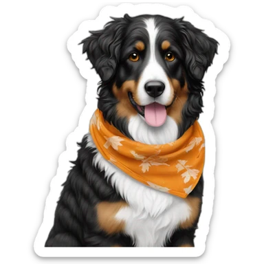 mostly black and white aussie doodle with a pumpkin and fall bandana sticker