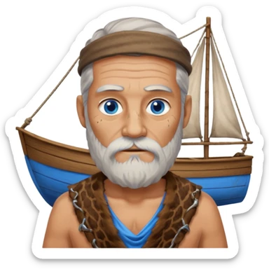 Ancient  man with animal skin clothes with boat  sticker