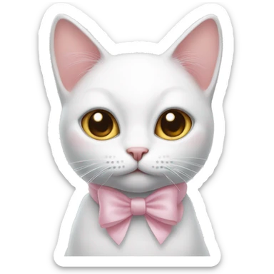 white cat with a light pink bow on its ears sticker