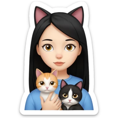 Chica con cabello negro lacio con un gato  sticker