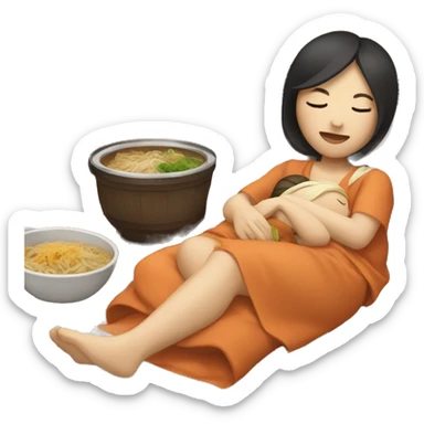 Girl sleeping in Asian food sticker