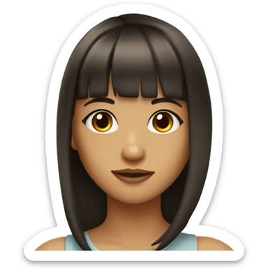 pretty light brown girl black striaght long hair makeup with bangs with brown eyes sticker