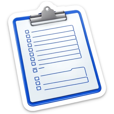 A clipboard with a checklist and metallic clip sticker