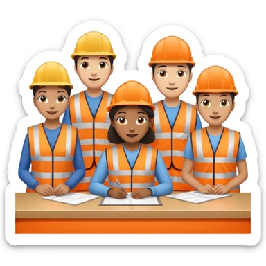 group of railway engineers mixed races and genders behind a table sticker