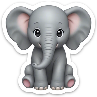 Cinematic Noble Baby Elephant Portrait Emoji, Poised and regal, with a tiny, endearing build and a soft, smooth gray hide, delicate floppy ears and a small, curious trunk, deep-set soulful eyes, Simplified yet sharp and sophisticated features, highly detailed, glowing with a gentle, dignified glow, high shine, intelligent and adorable, stylized with an air of miniature majesty, focused and attentive, soft glowing outline, capturing the essence of a watchful and confident little elephant, so majestic it feels as though it could toddle out of the screen with effortless authority! sticker