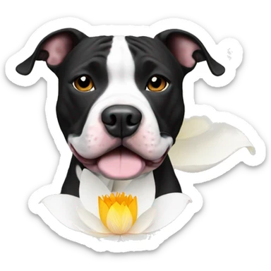 Black and white pitbull with lotus flower sticker