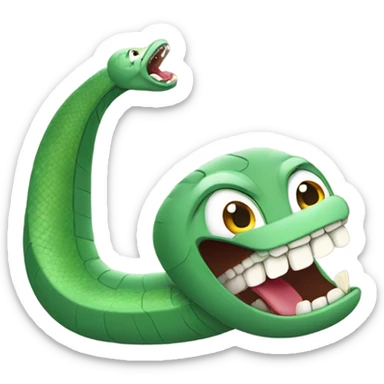 A Funny Snake brushing its teeth while walking with two bare feet sticker