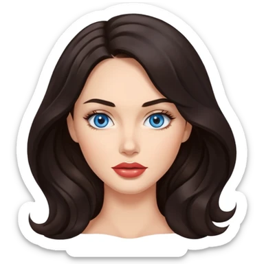 glamorous woman with wavy dark hair, blue eyes, inspired by Megan Fox sticker