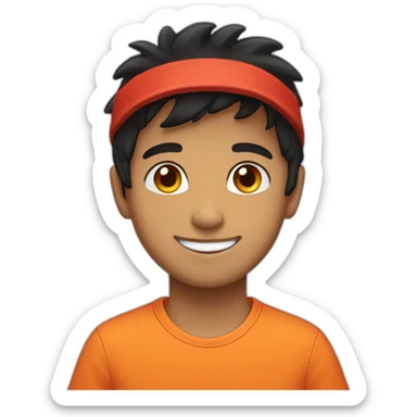 boy-smile-cute-black hair-red hat-orange shirt sticker