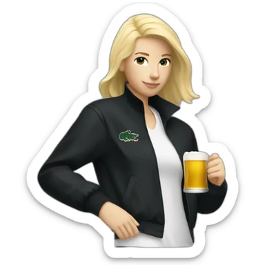 Lacoste blond friends woman drinking beer with black windbreaker sticker