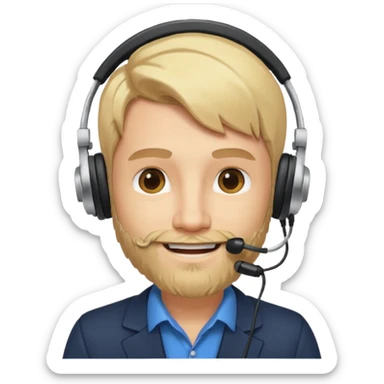 a sales agent with headphones and beard blonde hair smile sticker