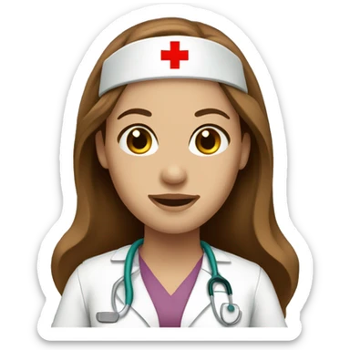 Nurse with long brown hair fair skin sticker