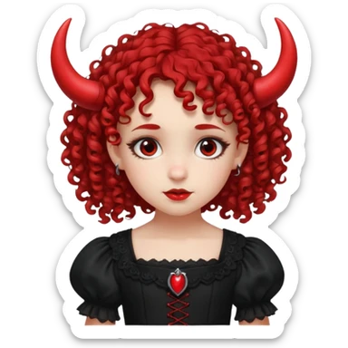 curly hair girl kid with small red horns sticker