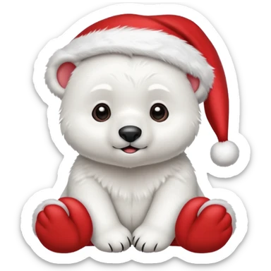 baby polar bear wearing red hat of santa claus sticker