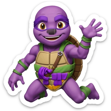 Donatello from Teenage Mutant Ninja Turtles, emoji style, in a dynamic pose sticker