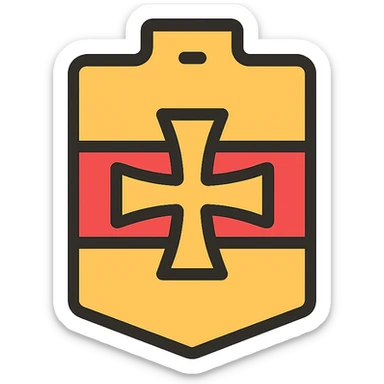 minimalist badge with red band and golden Balkenkreuz, 64x64 pixels, icon style sticker