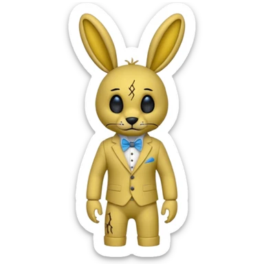 springtrap yellow damage hare suit with hare ears blue eyes with strands of 3C hair size of a small toothpick sttcking up sticker