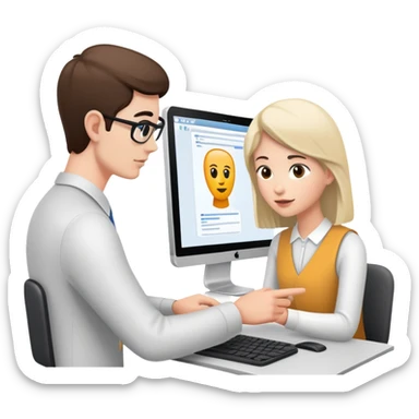 person conducting usability test with participant using computer sticker