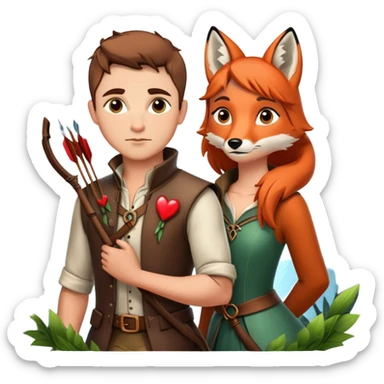 archer and fox together, enchanted forest, romantic fairytale, inspired by 'Once Upon a Broken Heart' sticker