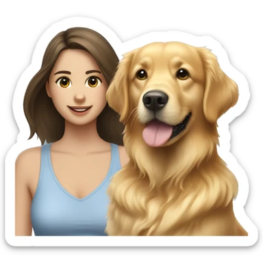 golden retriever next to brunette girl  sticker