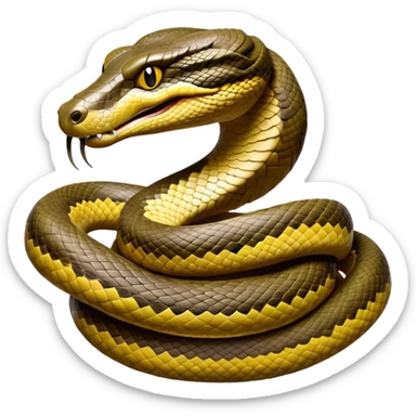 Cinematic Noble Anaconda Portrait Emoji, Poised and imposing, with a massive, sinuous build draped in intricately patterned scales and piercing, focused eyes, Simplified yet sharp and sophisticated features, highly detailed, glowing with a soft, earthy glow, high shine, intelligent and formidable, stylized with an air of primal elegance, focused and mysterious, soft glowing outline, capturing the essence of a watchful jungle guardian that feels as though it could coil out of the screen with effortless authority! sticker