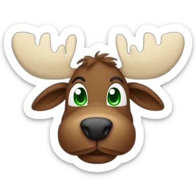 reate my future mascot, a moose who seems friendly, and trustworthy He must be brown with big round green eyes. sticker
