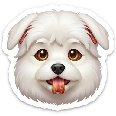maltese dog face with brown eyes bacon in mouth  sticker
