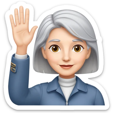 Grey haired lady waving from an airplane sticker