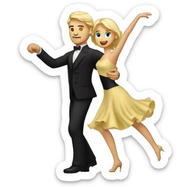  man with blond hair and woman with black hair dancing waltz sticker
