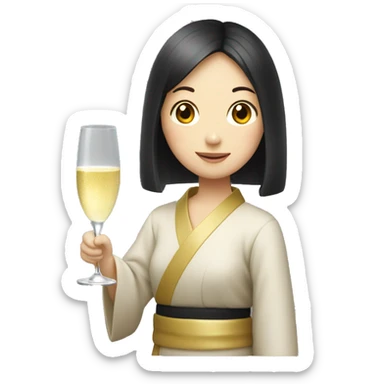 Japanese girl holding a champagne glass  sticker
