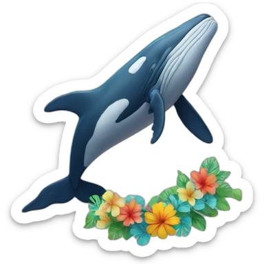 humpback whale wearing a colorful flower lei sticker