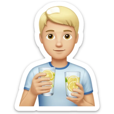 blonde man holding a glass of lemon water sticker