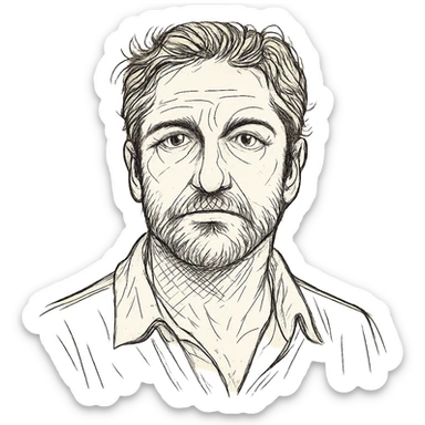hand drawn outline style bust portrait, expressive eyes, Gerard Butler likeness sticker