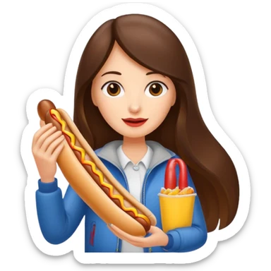 tourist brunette long hair woman holding hot dog sticker