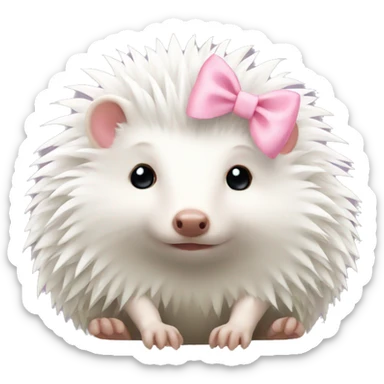 White hedgehog with pastel pink bow sticker