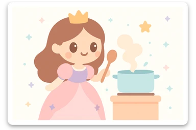 a princess cooking in a fairytale style, whimsical, magical, soft colors sticker