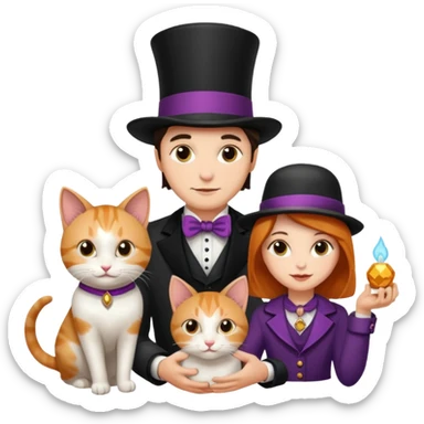 magician couple and their pet cat sticker