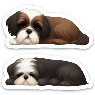 Brown shih tzu and black shih tzu sleeping togeter sticker