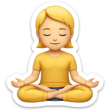 classic yellow emoji meditating, hands resting on knees, eyes closed, serene smile sticker