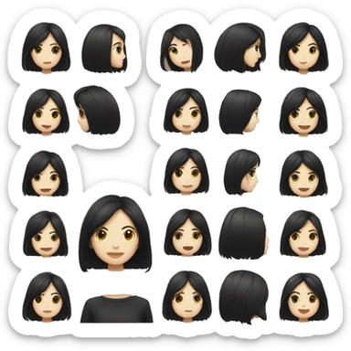White Girl with middle length hush cut black hair and wearing black clothes and  sticker