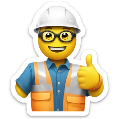 smiley in a construction helmet with thumbs up include safety jacket. add safety googles sticker