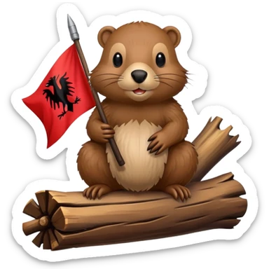 albanian flag with beaver on it sticker
