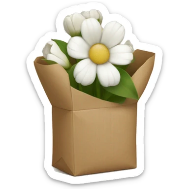 white flowers in brown paper sticker