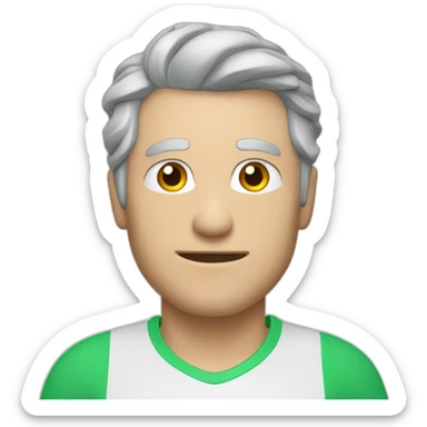 Draw man with grey hair and blue eyes in green tshirtplaying tennis sticker