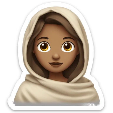 Medium skin girl with brown hair and brown eyes in a blanket sticker