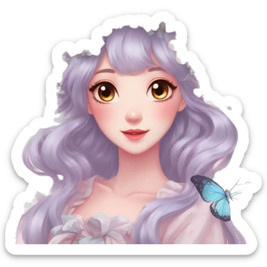 Gorgeous Shiny Pastel Anime-Style Lady Butterflies flower petals leaves cottage core pastelcore kawaii aesthetic trending style sticker